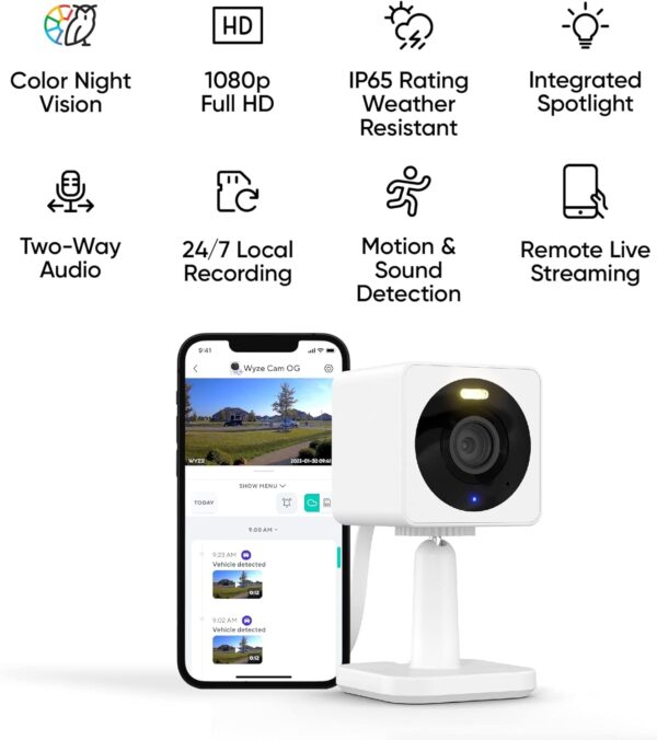 WYZE Cam OG Indoor/Outdoor 1080p Wi-Fi Security Camera with Color Night Vision, Built-in Spotlight, 2-Way Audio, Compatible with Alexa & Google Assistant Cam Plus 3 Month Subscription - Image 4