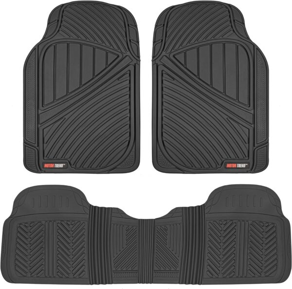 Motor Trend FlexTough Performance All Weather Rubber Car Floor Mats - 3 Piece Floor Mats Automotive Liners for Cars Truck SUV, Heavy-Duty Waterproof (Black) - Image 2