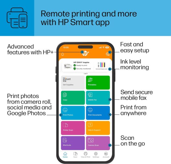 HP ENVY Inspire 7958e Wireless Color Inkjet Printer, Print, scan, copy, Easy setup, Mobile printing, Best for home, Instant Ink with HP+ - Image 9