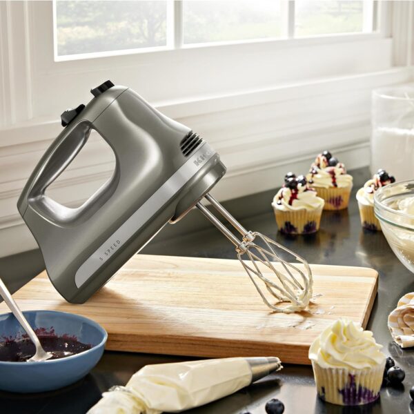 KitchenAid 5-Speed Ultra Power Hand Mixer - KHM512, Contour Silver & Variable Speed Corded Hand Blender KHBV53, Contour Silver - Image 5