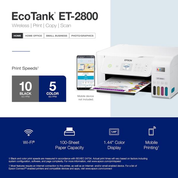 Epson EcoTank ET-2800 Wireless Color All-in-One Cartridge-Free Supertank Printer with Scan and Copy â€“ The Ideal Basic Home Printer - White, Medium - Image 5