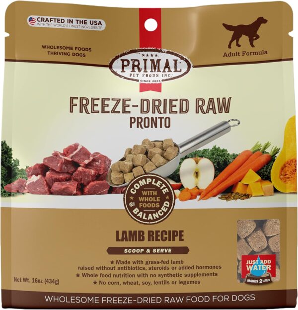 Primal Freeze Dried Dog Food Pronto Lamb, Complete Meal Scoop & Serve Healthy Grain Free Raw Dog Food, Crafted in The USA (16 oz) - Image 2