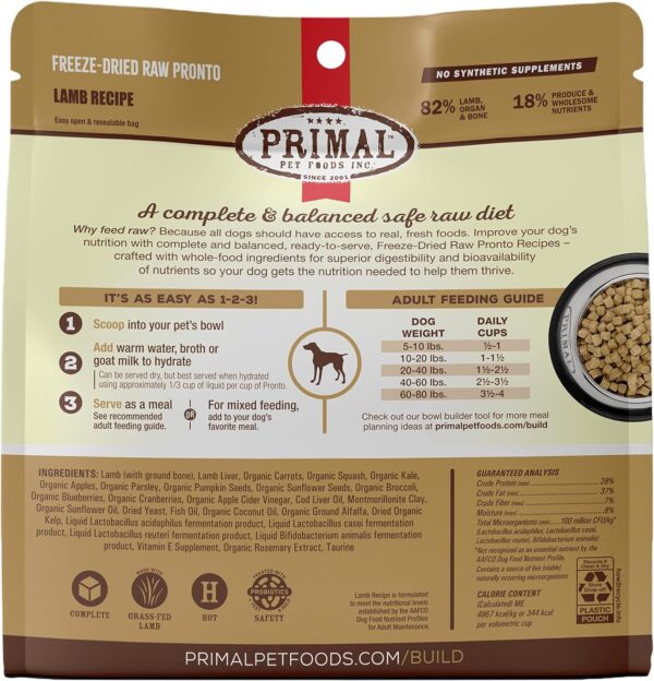 Primal Freeze Dried Dog Food Pronto Lamb, Complete Meal Scoop & Serve Healthy Grain Free Raw Dog Food, Crafted in The USA (16 oz) - Image 10