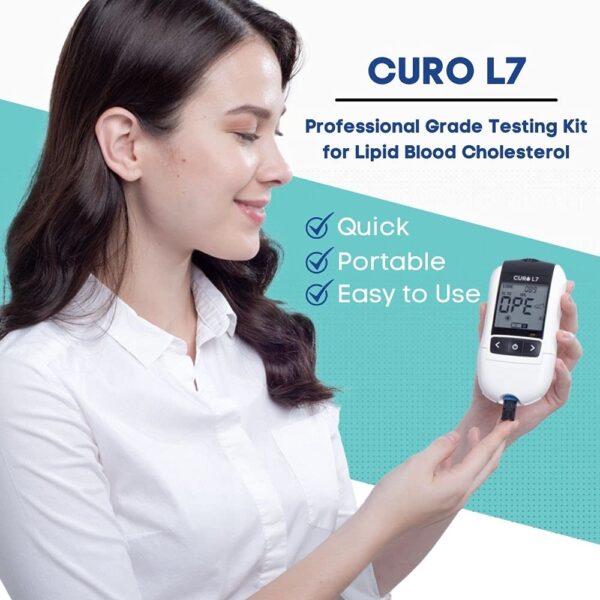 CURO-L7 Professional Grade Blood Cholesterol Testing with Home KIT - All-in-One Test Device, Test Strips 5ea, Lancets, and EziTube Rod Included - Image 3