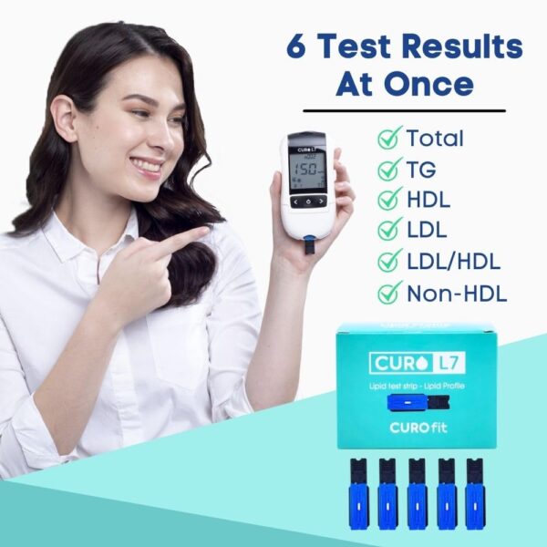 CURO-L7 Professional Grade Blood Cholesterol Testing with Home KIT - All-in-One Test Device, Test Strips 5ea, Lancets, and EziTube Rod Included - Image 5