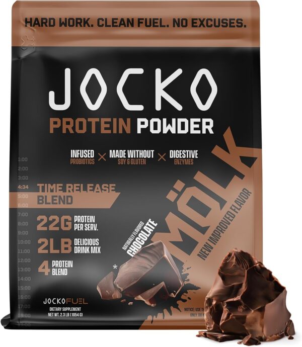 Jocko Mölk Whey Protein Powder - Keto, Probiotics, Grass Fed, Digestive Enzymes, Amino Acids, Sugar Free Monk Fruit Blend - Supports Muscle Recovery & Growth (2 LB, Chocolate) - Image 2