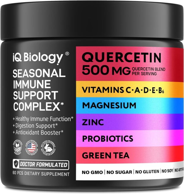 IQ BIOLOGY Bundle for Double Benefits - Lions Mane Turkey Tail Cordyceps Reishi Chaga Ashwagandha Kava Kava & Quercetin Iron Magnesium Vitamin D Vitamin C Vitamin E Probiotic Blend | 2 x 60 Caps - Image 5