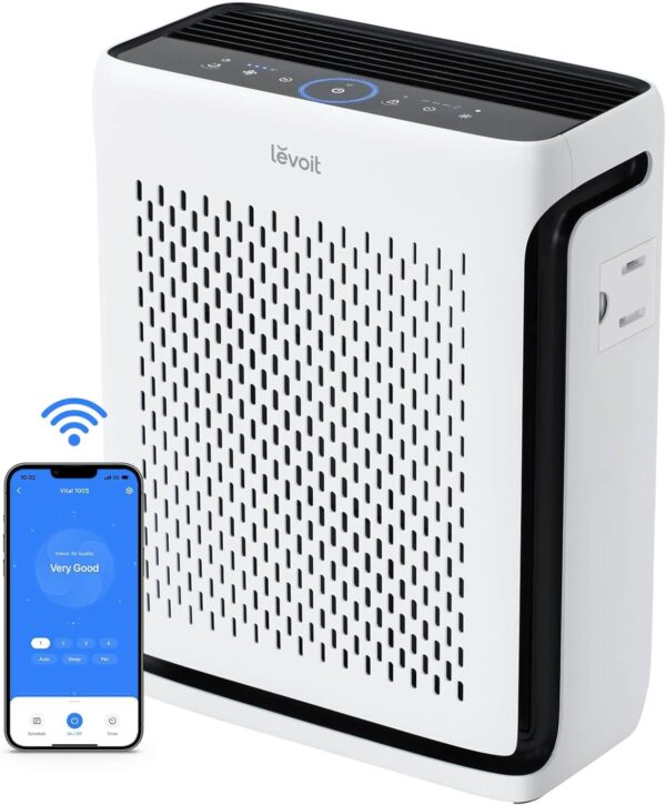 LEVOIT Air Purifiers for Home Large Room Bedroom Up to 1110 Ft² with Air Quality and Light Sensors, Smart WiFi, Washable Filters, HEPA Sleep Mode for Pets, Allergies, Dust, Pollon, Vital 100S-P, White - Image 2