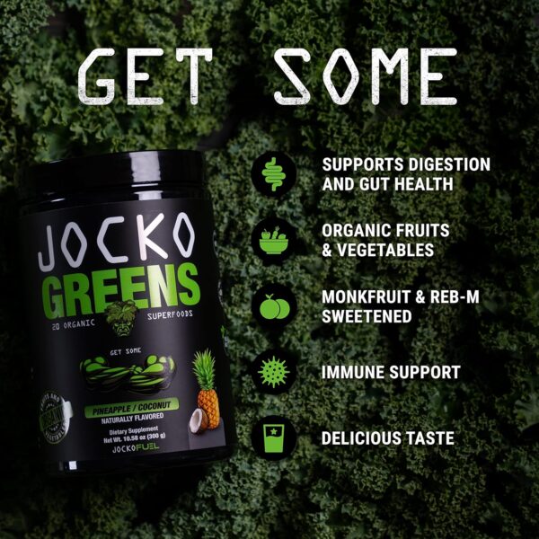 Jocko Fuel Greens Powder (Coconut/Pineapple Flavor) - Organic Greens & Superfood Powder for Healthy Green Juice - Keto Friendly with Spirulina, Chlorella, Digestive Enzymes, & Probiotics - 30 Servings - Image 4