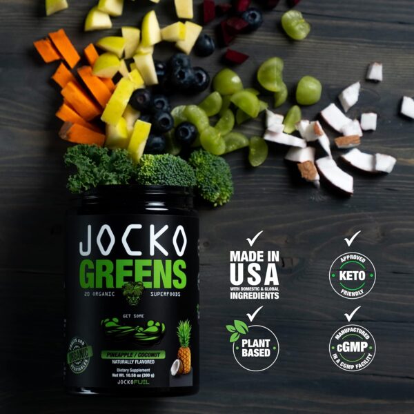 Jocko Fuel Greens Powder (Coconut/Pineapple Flavor) - Organic Greens & Superfood Powder for Healthy Green Juice - Keto Friendly with Spirulina, Chlorella, Digestive Enzymes, & Probiotics - 30 Servings - Image 7