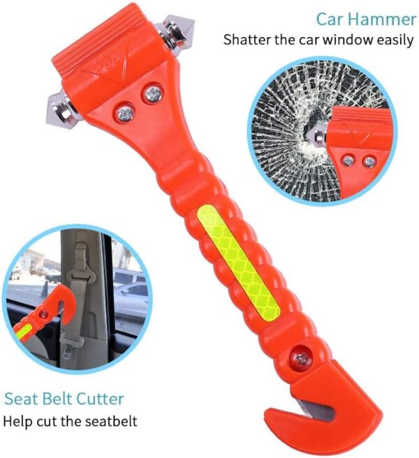 4 PCS Car Emergency Escape Window Breaker and Seat Belt Cutter Hammer with Light Reflective Tape,Life Saving Survival Kit,Red - Image 7