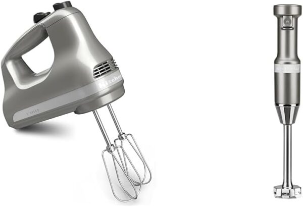 KitchenAid 5-Speed Ultra Power Hand Mixer - KHM512, Contour Silver & Variable Speed Corded Hand Blender KHBV53, Contour Silver - Image 2