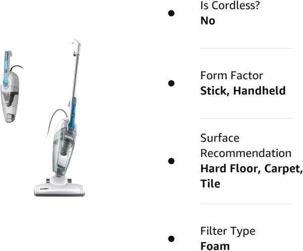 Eureka Home Lightweight Mini Cleaner for Carpet and Hard Floor Corded Stick Vacuum with Powerful Suction for Multi-Surfaces, 3-in-1 Handheld Vac, Aqua Blue - Image 9