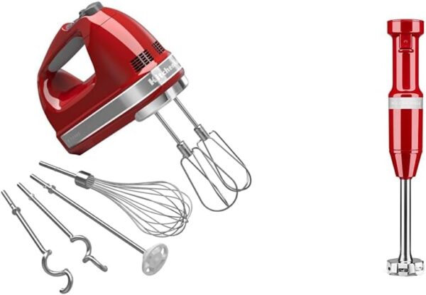 KitchenAid 9-Speed Hand Mixer + Variable Speed Corded Hand Blender Bundle | Empire Red - Image 2