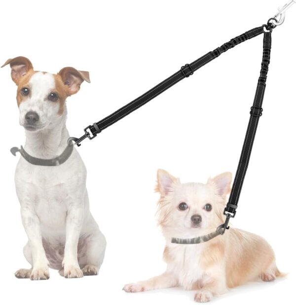 AUTOWT Double Dog Leash, No Tangle 360°Swivel Rotation Reflective Lead Attachment Adjustable Length Dual Two Dogs Lead Splitter, Comfortable Shock Absorbing Walking Training for 2 Dogs - Image 2