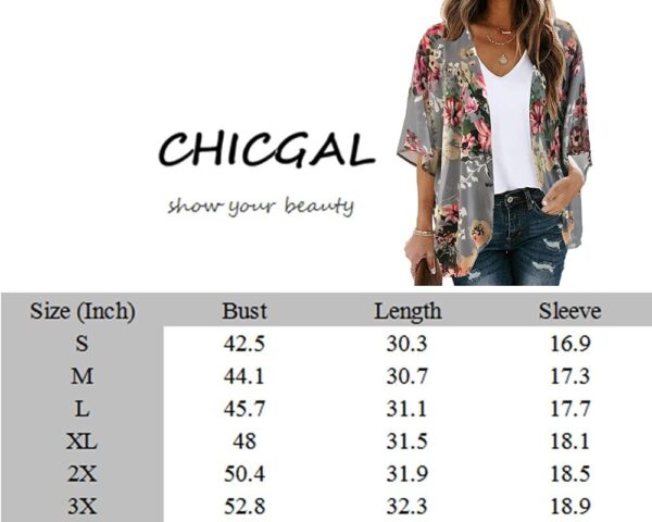 Women's Floral Print Puff Sleeve Kimono Cardigan Loose Cover Up Casual Blouse Tops - Image 9