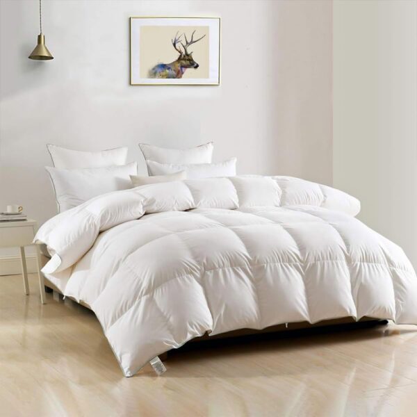 DWR Luxury Feathers Down Comforter Full/Queen, Hotel-Style Fluffy Duvet Insert, Ultra-Soft Egyptian Cotton Fabric, 750 Fill Power 46oz Medium Weight for All Season(90x90, White) - Image 3