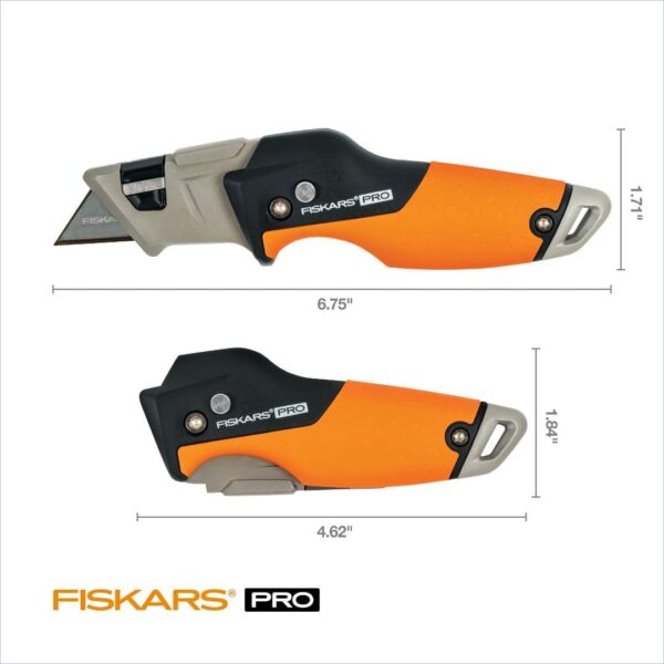 Fiskars Pro Retractable Folding Utility Knife - Box Cutter with CarbonMax Blade- Work Gear - Orange/Black - Image 3