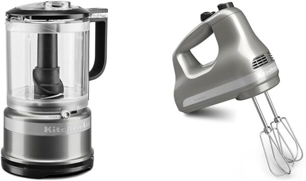 KitchenAid 5 Cup Food Chopper - KFC0516, Contour Silver & 5-Speed Ultra Power Hand Mixer - KHM512, Contour Silver - Image 2