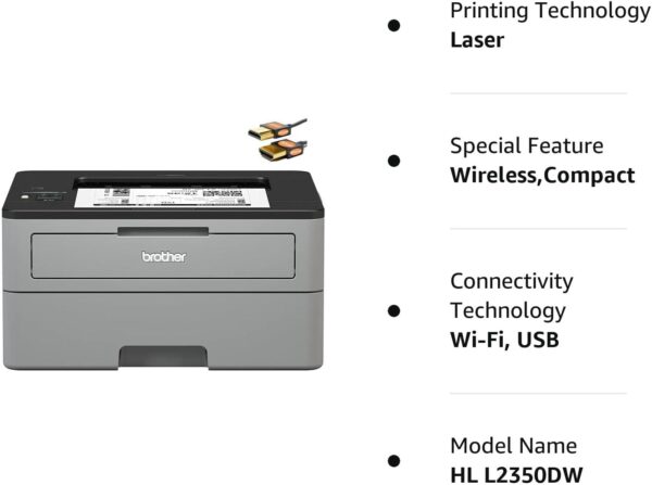 Brother HL-L2350DW Series Compact Wireless Monochrome Laser Printer - Mobile Printing - Auto Duplex Printing - Up to 32 Pages/min - Up to 250 Sheet Paper - 1-line LCD Display + HDMI Cable - Image 8