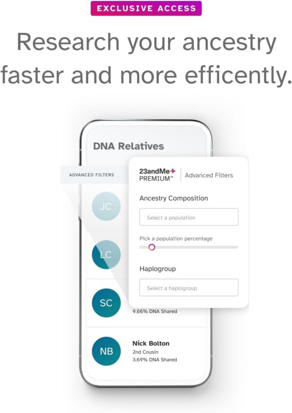 23andMe+ Premium Membership Bundle - DNA Kit with Personal Genetic Insights Including Health + Ancestry Service Plus 1-Year Access to Exclusive Reports (Before You Buy See Important Test Info Below) - Image 5