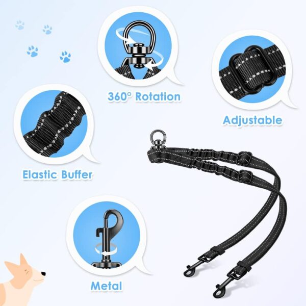 AUTOWT Double Dog Leash, No Tangle 360°Swivel Rotation Reflective Lead Attachment Adjustable Length Dual Two Dogs Lead Splitter, Comfortable Shock Absorbing Walking Training for 2 Dogs - Image 5