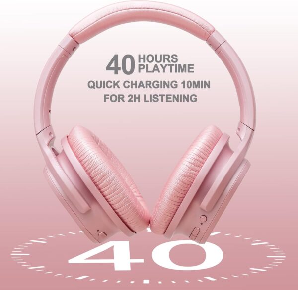 ZIHNIC Active Noise Cancelling Headphones, 40H Playtime Wireless Bluetooth Headset with Deep Bass Hi-Fi Stereo Sound,Comfortable Earpads for Travel/Home/Office (Rose Gold) - Image 4