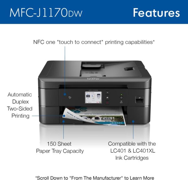 Brother MFC-J1170DW Wireless Color Inkjet All-in-One Printer with Mobile Device Printing, NFC, Cloud Printing & Scanning, Refresh Subscription and Amazon Dash Replenishment Ready - Image 4