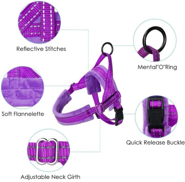 Lukovee Dog Harness and Leash Set, Soft Padded Small Dog Harness, Neck & Chest Adjustable Reflective Vest Puppy Harness with 4ft Lightweight Anti-Twist Dog Leash for Small Dogs (XX-Small, Purple) - Image 5