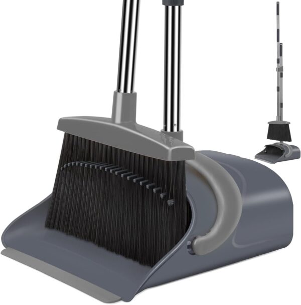 kelamayi New Upgrade Broom and Dustpan Set, Broom and Dustpan Set for Home, Broom Dustpan Set, Broom and Dustpan Combo for Office, Stand Up Broom and Dustpan (Gray) - Image 2