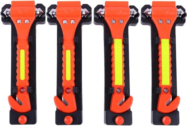 4 PCS Car Emergency Escape Window Breaker and Seat Belt Cutter Hammer with Light Reflective Tape,Life Saving Survival Kit,Red - Image 3