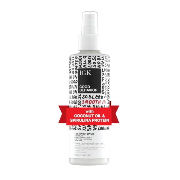 IGK GOOD BEHAVIOR 4-in-1 Prep Spray | Leave In + Detangle + Heat Protectant | Vegan + Cruelty Free | - Image 2