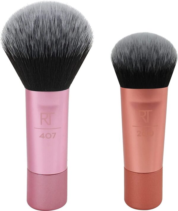 REAL TECHNIQUES Mini Brush Foundation and Blush Duo, Travel Size, For Loose Blush and Liquid Foundation, 2 Piece Set, Multicolor - Image 2