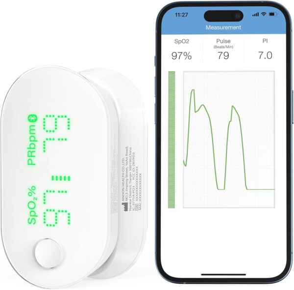 iHealth AIR Rechargeable Fingertip Pulse Oximeter, Blood Oxygen Saturation Monitor with App, SpO2, Pulse Rate, Plethysmograph, and Perfusion Index - Image 2