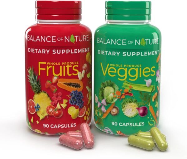 Balance of Nature Fruits and Veggies - Whole Food Supplement with Superfood Fruits and Vegetables for Women, Men, and Kids - 90 Fruit Capsules, 90 Veggie Capsules - 1 Set - Image 2