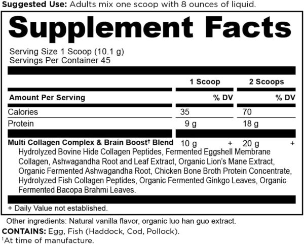 Ancient Nutrition Collagen Powder Protein, Multi Collagen Protein, Hydrolyzed Collagen Peptides Supports Skin and Nails, Joint Supplement (Brain Boost, 45 Servings) - Image 3