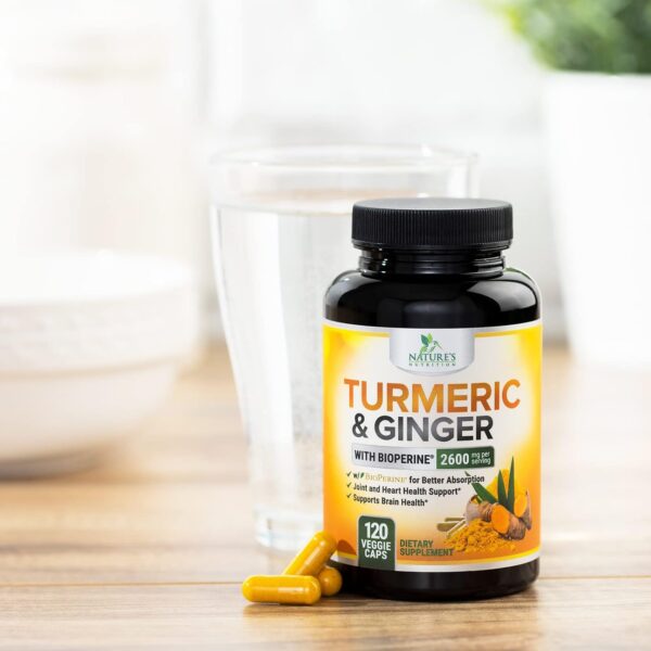 Turmeric Curcumin with BioPerine & Ginger 95% Standardized Curcuminoids 2600mg Black Pepper for Max Absorption Joint Support, Nature's Tumeric Herbal Extract Supplement, Vegan, Non-GMO - 120 Capsules - Image 8