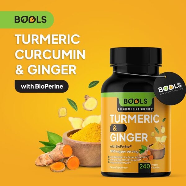 Turmeric Curcumin Supplement with BioPerine & Ginger, Turmeric Curcumin with Black Pepper 1950mg for Max Absorption Joint Support- Non-GMO Turmeric Supplement, Vegan, 240 Capsules - Image 9