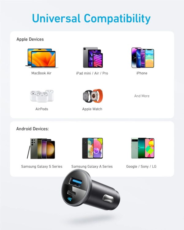 USB C Car Charger Adapter, Anker 52.5W Cigarette Lighter USB Charger, 323 Anker Car Charger with 30W PowerIQ 3.0 Fast Charging for iPhone 15/15 Plus/15 Pro/15 Pro Max, Galaxy S23/22, Pixel - Image 6