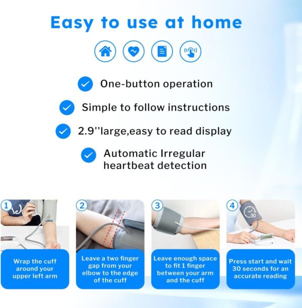 Blood Pressure Machine with Extra Large Cuff, Automatic Digital Upper Arm Blood Pressure Monitor with Large LED Screen, Irregular Heartbeat & Hypertension Detector, BPM Model - 2005-1 B - Image 7