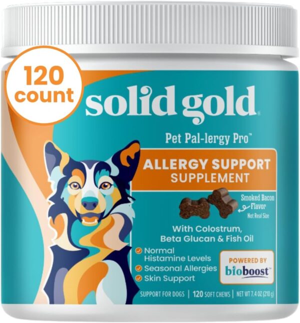 Solid Gold Dog Allergy Chews - Itch Relief with Wild Alaskan Salmon Oil, Colostrum & Beta Glucan - Anti-Itch for Seasonal Allergies - Bacon Flavor - 120 Count - Image 2