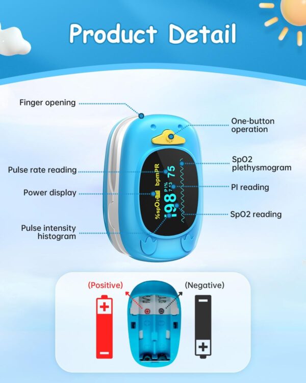 Children Fingertip Pulse Oximeter Blood Oxygen Saturation Monitor for Child Kids Portable Oxygen Monitor with OLED Screen Included 2AAA Batteries - Image 3