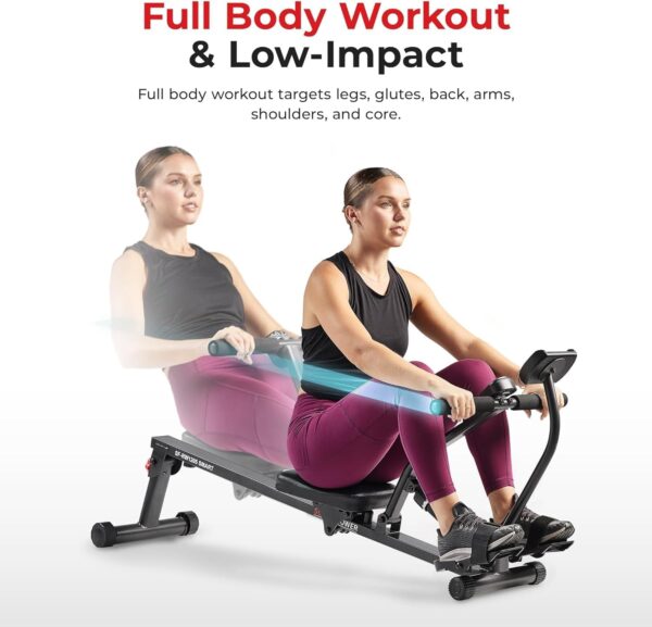 Sunny Health & Fitness Compact Adjustable Rowing Machine with 12 Levels of Complete Body Workout Resistance and Optional SunnyFit App Enhanced Connectivity - Image 3