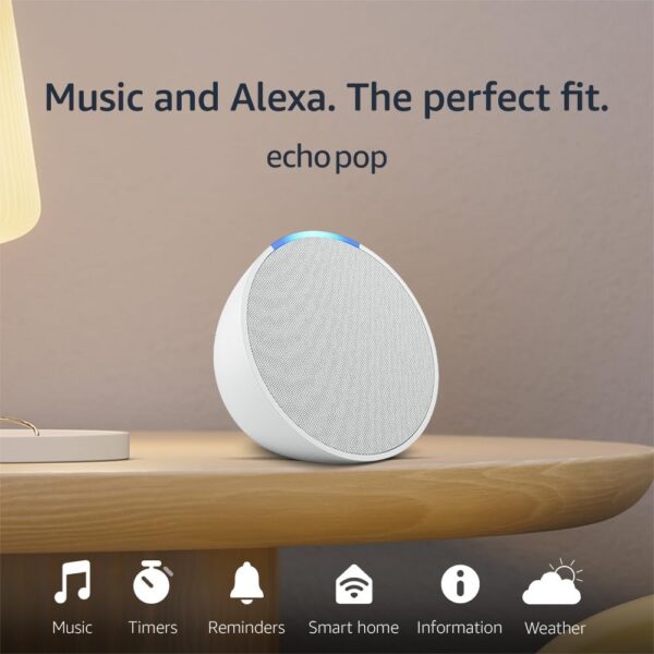 Amazon Echo Pop | Compact smart speaker with Alexa | premium Alexa features available for purchase | Glacier White - Image 2