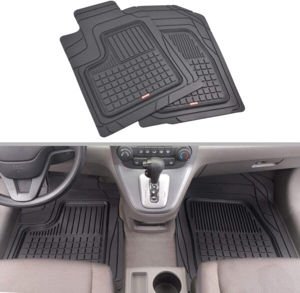 Motor Trend FlexTough Rubber Car Floor Mats with Cargo Trunk Liner, Trim to Fit Performance Plus Heavy Duty Liners for Auto SUV Truck Car Van, Thick, Odorless & All Weather Black - Image 3