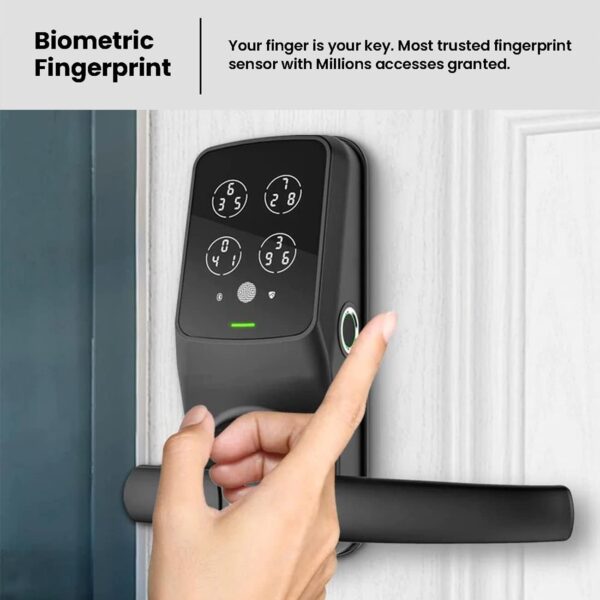 Lockly Secure Plus Latch, Bluetooth Smart Lock with Handle, Keyless Entry Door Lock, PIN Genie® Keypad, 3D Biometric Fingerprint Sensor, Auto Lock - Matte Black (PGD628FMB) - Image 3