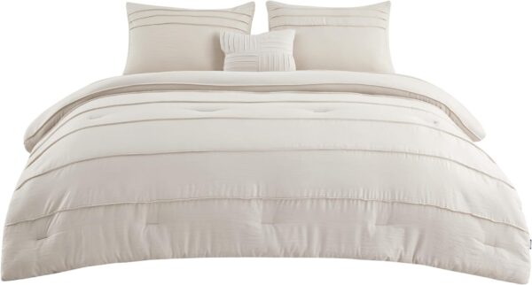 Bedsure Beige Queen Comforter Set - 4 Pieces Pinch Pleat Bed Set, Down Alternative Bedding Sets for All Season, 1 Comforter, 2 Pillowcases, 1 Decorative Pillow - Image 9