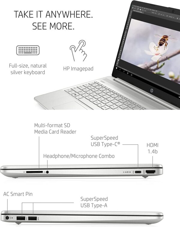 hp 15.6" 36GB RAM 1TB SSD Laptop, Windows 11 Pro, Intel Core i5-1135G7 4-Core Processor, FHD Micro-Edge Display, Long Battery Life, Front-Facing Camera, Media Card Reader, HDMI, USB-C, Wi-Fi, Silver - Image 3