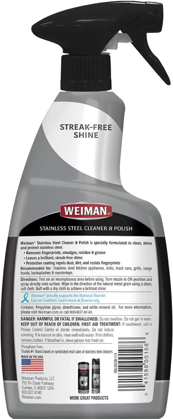 Weiman Stainless Steel Cleaner and Polish - Microfiber Cloth - Protects Appliances from Fingerprints and Leaves a Streak-Free Shine for Refrigerator | Dishwasher | Oven | Grill - Image 3