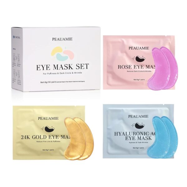 Under Eye Patches (30 Pairs) Gold Eye Mask and Hyaluronic Acid Eye Patches for puffy eyes,Rose Eye Masks for Dark Circles and Puffiness under eye skin care products - Image 3